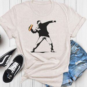 Funny Street Art Hotdog Thrower T-Shirt - Cool Graphic Tee